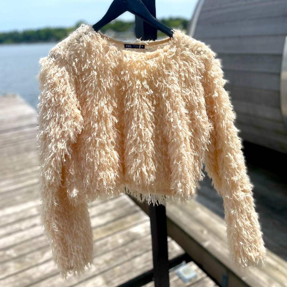Baby soft, 90’s esque cropped eyelash top lightweight long sleeve Zara.